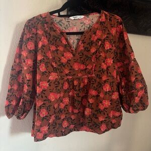 Sonoma 100% cotton Floral Blouse - Pink and Brown